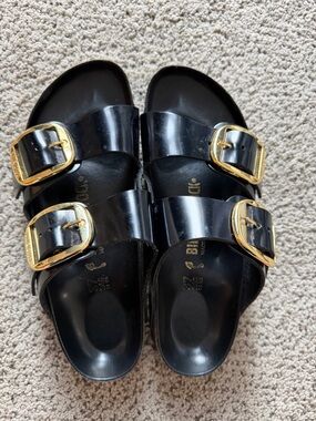 Birkenstock Black Sandals with Gold Buckles